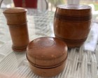 Vintage Victorian Treen Wood Vanity 3-pc Set W  Lids And Powder Shaker