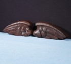 8  Wide Pair Of Highly Carved Solid Oak Wood French Wings Trim Pieces Salvage