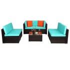 7 Pcs Outdoor Sectional Sofa Patio Rattan Furniture Set Wicker Dining Table