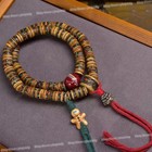 Tibetan Yak Bone Mala 108 - Gemstone Inlaid Barrel Beads W phoenix Tail