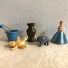 Lot Of 5  Dollhouse  Miniature   Doll  Door Stop  Baby  Metal Bucket  Brass Vase