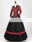 Victorian Dickens Caroler Red Tartan Walking Dress Period Theater Costume 122