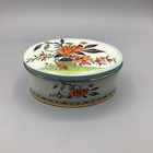 Vintage Daher Oval Shaped Tin Box Aqua With Orange Flowers 6x4in