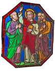 Antique 19thc Stained Glass Window Panel Saint Paul Adoration Religious Rare