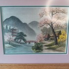 Vintage Japanese Silk Embroidered Cherry Blossom Art Framed Underglass Artwork