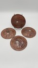 6    Hand Hammered Mexican Copper Plates Vtg 60s Set Of 4 Patina Folk Art Mcm Rare