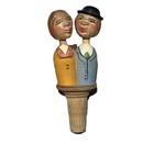 Vintage Carved Wood Mechanical Kissing Couple Wine Stopper Cork