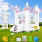 Inflatable Bounce House Bouncy Jumping Castle With Blower Slide For Kids White    