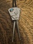 Vintage Native Southwest Sterling Silver Turquoise Bolo Tie