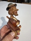 Vintage Hand Carved Wooden Mechanical Wine Bottle Stopper Man Drinking