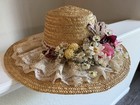 Vtg Victorian Romantic Straw Floral Hat Ribbon Lace 