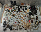Vintage Junk Drawer Lot Jewelry  Military Patches  Pins  Miscellaneous 