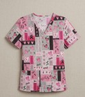Women   s Pink Cancer Awareness Scrub Top  Heart Print Medical Uniform Nurse Shirt