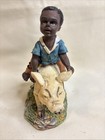 Art Mark Americana Boy Riding Pig     Vintage Resin Sculpture Black