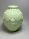 1920s Art Deco French Opaline Celadon Uranium Vaseline Glass Vase Large Relief