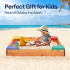 35 Inch Kids Wooden Sandbox With 4 Seats  Liner For Backyard Beach Outdoor