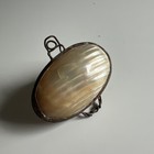 Vintage Clam Shell Trinket Box Thimble Holder Pill Mother Of Pearl Hinge Jewelry