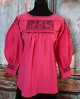 Mexican Peasant Blouse Elaborate Hand Pleating Pink   Black Embroidered Puebla