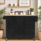 Kitchen Island Cart With 3 Drawers  2 Adjustable Shelves   Locking Wheels  Black