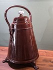 Vintage Brown Enamel Coal Scuttle Hod Footed Lidded Ash Bucket Kettle