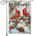 Winter Cardinals Pine Cones Garden Flag 12x18 Inch Double Sided 2025-rmq-829