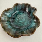 Art Pottery Blue   Green Trinket Ring Dish Bowl Ashtray France Ruffled Signed