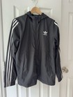 Adidas Lock Up Windbreaker Youth 13 14 Black Full Zip Hood Pockets Excellent 