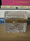 Antique French Baccarat Diamond Cut Crystal Glass Casket Box W Bronze Bow