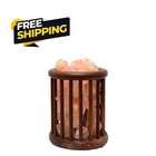 Himalayan Salt Lamp 9 Lb Large 9  Wooden Cylinder With Lit Salt Rock Night Light