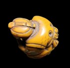 Vintage 1 5  Carved Resin Japanese Netsuke Woman Kneeling  Eating Noodles