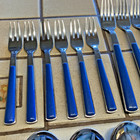 Wmf Cromargan Stainless Flatware Royal Blue Handle 29 Pc Set Svc 6  minus 1 Tsp 