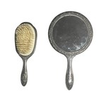 Vintage Ornate Silver Tone Vanity Hand Mirror   Hair Brush Set Victorian Floral
