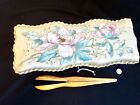 Vintage Jewelry Glove Box French Silk  Art Nouveau Antique Hand Painted Roses   