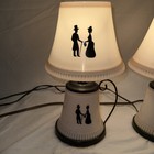 Vtg Mcm Pink Black Silhouette Lamps Set     Retro Couple Design