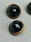 Vintage Dark Green Glass   Brass Tone Mini Metal Dome Buttons Set Of 4