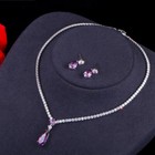 Silver Plated Purple Water Drop Earrings And Necklace Zircon Wedding Jewelry Set