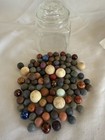 Vintage Clay Marble Collection With Glass Apothecary Glass Jar