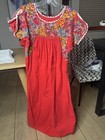 Hand Embroidered Mexican Oaxaca Floral Huipil Dress Red Cotton Boho Folk Art 