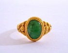 1930 s Chinese Jadeite Jade Carved Caving 24k Yellow Gold Ring Marked Size 7 5
