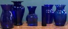 Assorted 7 Piece Lot Of Cobalt Blue Glass Flower Vases From 4 5  To 9 5  Tall