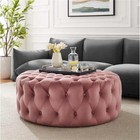 Modway Amour Modern Button Tufted Round Velvet Ottoman In Dusty Rose Pink