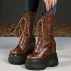 Women Fashion Wedge High Heel Platform Zipper Ankle Boots Lace Up Plus Size33-47