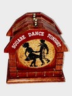Vintage Enesco Mcm Wood Cork Drink Coasters Set Of 6 W Caddy Barn Square Dance