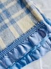 Vtg Heritage Australia Blue white Merino Wool Plaid Camp Blanket Bedspread 87x71