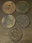 Us Large Cents Mixed Lot 5 Coins Coronet   Braided Hair Circulated Cull damaged