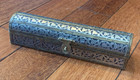 Antique Incrusted Solid Wood Hinged Box Gold Silver 8 75  Ornate Brass Decor