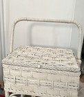 Antique Victorian White Wicker Sewing Basket Stand Cabinet W  Handle