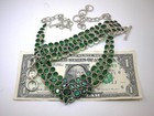 Sterling Silver Chunky Necklace And Bracelet Set With Green Stones - B offer