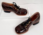 Girls Vtg 60s Oxford Shoes Dark Brown Vinyl Nos 9 5 C Hi-gals