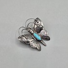 Vtg Handmade Sterling Silver Turquoise Butterfly Brooch Southwest Navajo Native